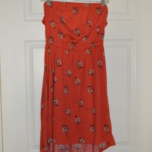 Orange/Floral, Strapless, High/Low Sundress